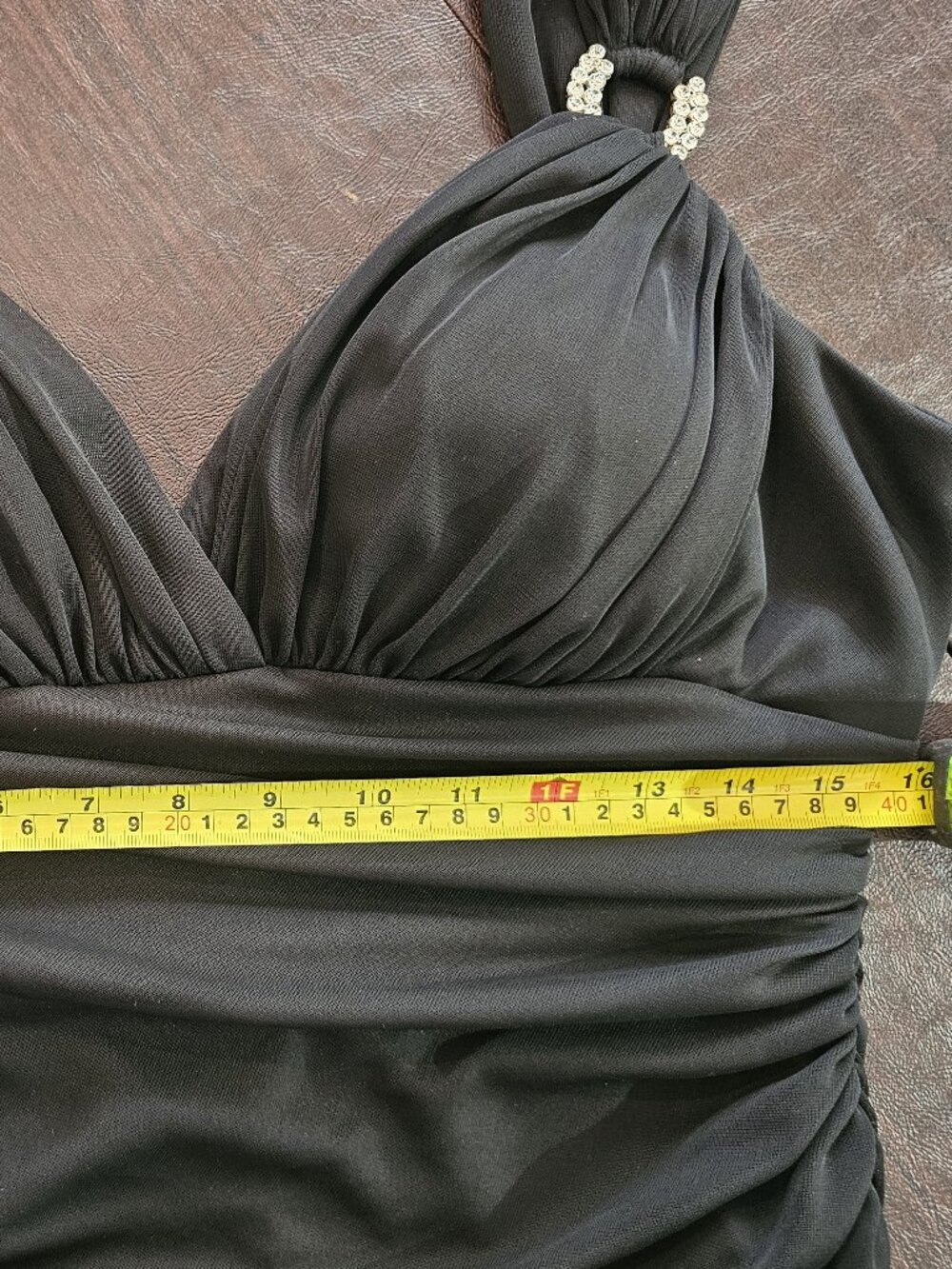 Betsy & Adam Vintage 90s Gown Black Size 14 Wedding Prom Stretch Ruched Waist - Picture 10 of 12